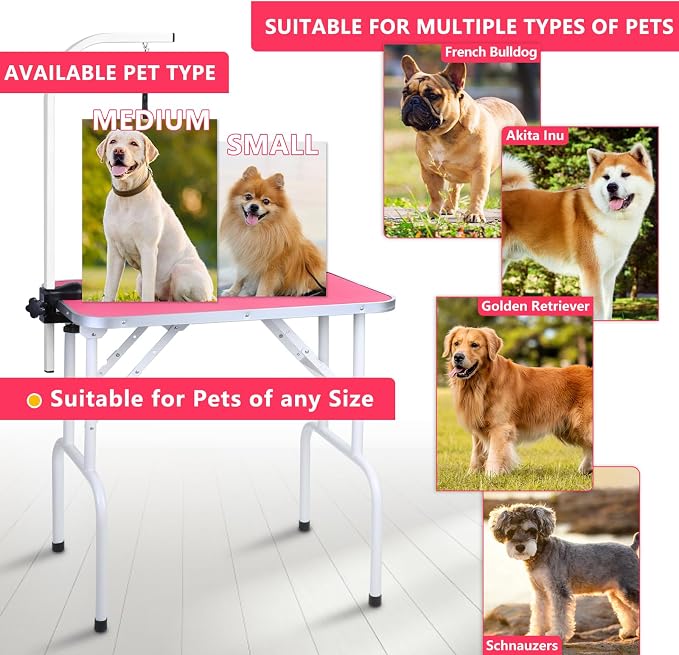 LEIBOU Pet Dog Grooming Table Foldable Grooming Table Heavy Duty Iron Frame with Arm & Noose for Dog Cat Pet Grooming (32'', Pink) - Image 8