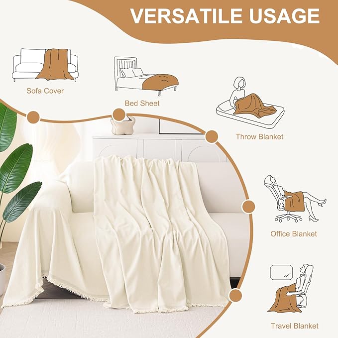 Smiry Couch Cover for Dogs, Chenille Sofa Covers for 3 Cushion Couch | Washable Soft Sofa Slipcover for Pets, Thick Sectional Furniture Protector with Tassels (Beige, 88.5x134 Inch) - Image 6