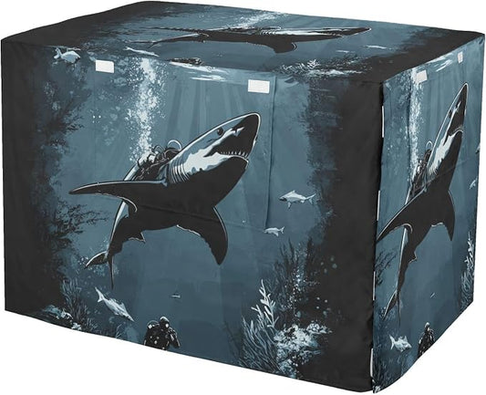 Dog Crate Cover Kennel Cover for Dog Cages Breathable for Wire Cage Indoor Outdoor Shark Scuba Diver Sea Ocean Blue by QwThum