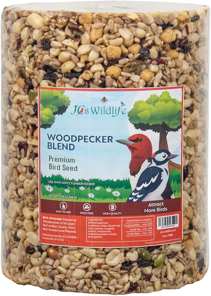 JCs Wildlife Bird Seed Cylinder with Hole Variety Pack, Premium Blends Wild Bird Food for Outside Feeders, Cardinals Woodpeckers Finches Bluebirds Chickadees, Made in the USA, Large, 5 Pack - Image 3