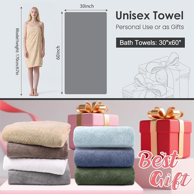 JML Bath Towels, Pack of 4, 30"x60", Large, Camel | Hanging Loop, Super Soft, Absorbent, Lint Free, Fade Resistant, Lightweight, Quick Dry, Use for SPA , Sauna, Salon Hair Wrap - Image 2