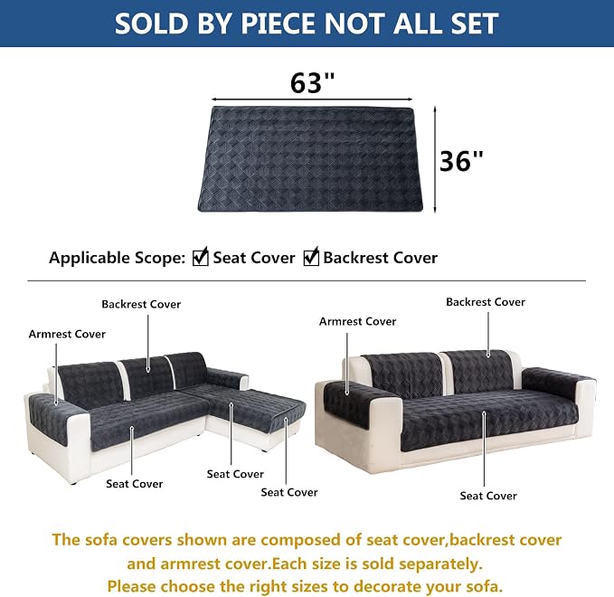 Eismodra Sectional Couch Covers,L Shape Sofa Slipcover Furniture Protector for Dogs Cats Pet Chaise Lounge 3 Cushion Couch Loveseat,Dark Gray 36 x 63 inches (Only 1 Piece) - Image 5