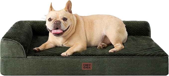 EHEYCIGA Orthopedic Dog Bed Medium Size Dogs, Memory Foam Dog Bed with Washable Removable Cover, Waterproof Pet Sofa Couch for Crate with Nonskid Bottom, 30x20x6, Dark Green by EHEYCIGA