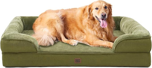 EHEYCIGA Orthopedic Extra Large Dog Bed, Waterproof Washable XL Pet Bed 44" | Non-Slip Bottom and Egg-Crate Memory Foam Big Dog Couch Bed with Washable Removable Cover, Olive Green, 44Inch by EHEYCIGA