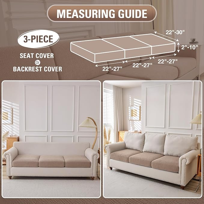 Couch Cushion Covers Sectional Couch Covers Stretch Washable Soft Seat Cushion Covers Furniture Protector Sofa Slipcovers for Pets(Khaki,3 Pieces Seat Covers or Back Covers) - Image 2
