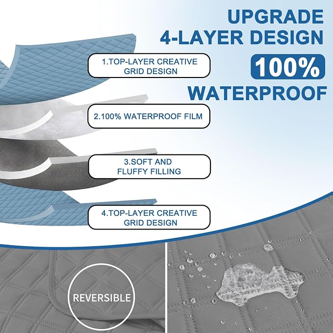 Waterproof Sectional Couch Covers for Dogs, Reversible L Shaped Couch Cover, Sectional Couch Covers L Shape for Pets Dog Cat, Quilted Sofa Covers Washable Sectional (Large, Light Grey) - Image 4