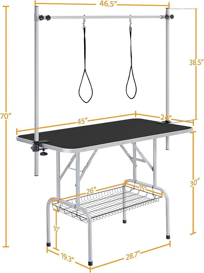 Yaheetech Foldable & Portable Pet Grooming Table for Home - Stainless Steel H-Shape Frame Height Adjustable Pet Beauty Table w/Arm/Noose/Mesh Tray, 45in x 24in - Image 5