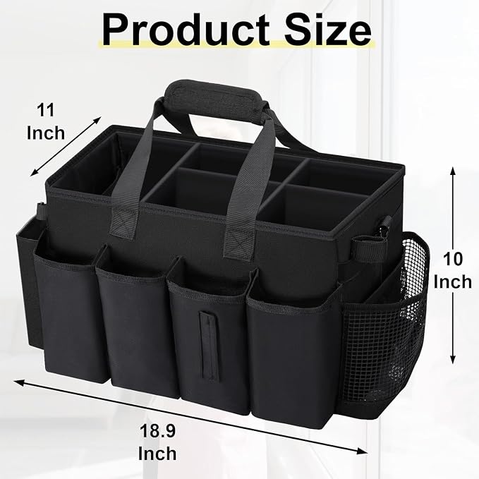Wearable Large Cleaning Caddy Bag for Housekeeper, Clean Supply Organizer with Adjustable Shoulder, Waist & Handle Straps, Detailing Bag for Kitchen Supplies (Black) - Image 2