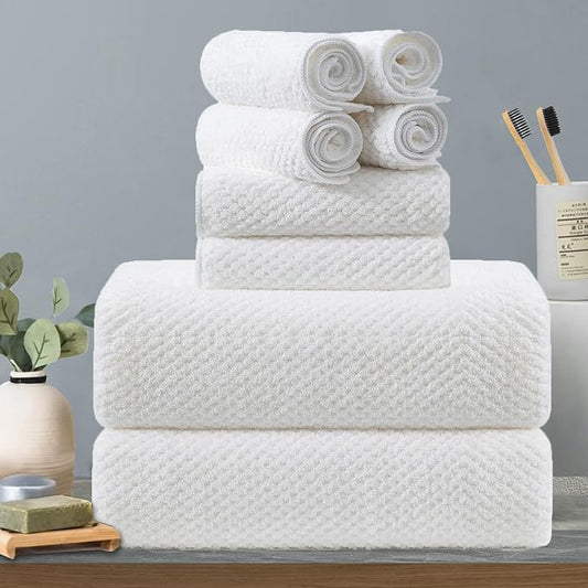 8-Piece White Bath Towels Set,2 Oversized Large Bath Towels Sheet,2 Hand Towels and 4 Washcloths - 600 GSM Soft Luxury Towel Set,Highly Absorbent Quick Dry Towel Collection for Bathroom,Hotel and Spa by Hailea