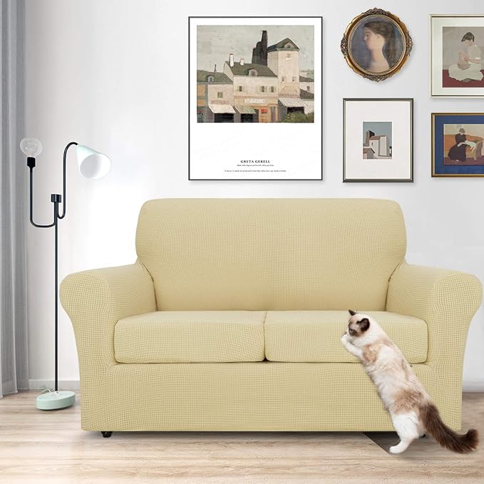 MAXIJIN 3 Piece Couch Covers for 2 Cushion Couch Super Stretch Loveseat Slipcover Dogs Pet Proof Fitted Furniture Protector Spandex Non Slip Sofa Love Seat Cover Washable (Loveseat, Beige) - Image 2