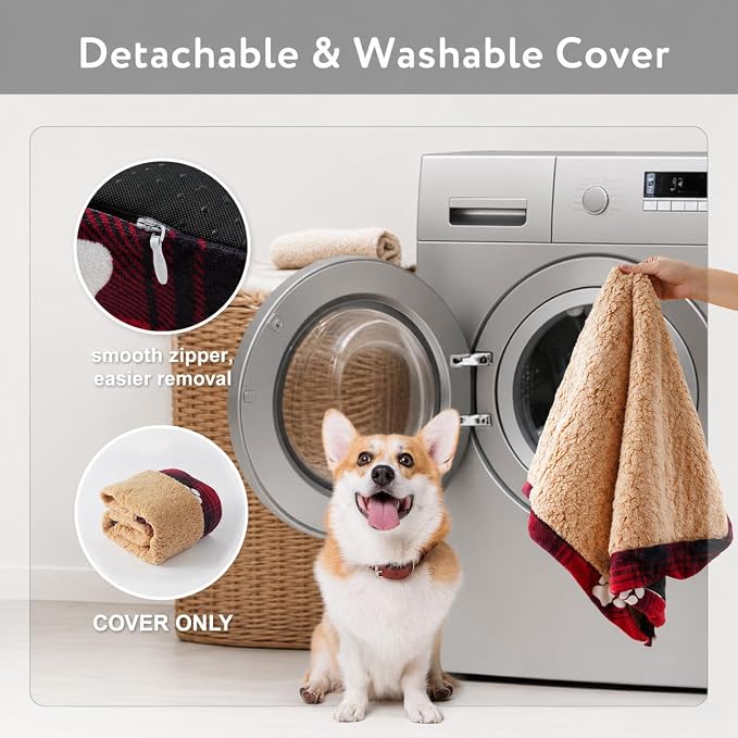 Orthopedic XL Dog Bed for Crate 41x27 Inch Christmas Red | Egg Crate Support, Waterproof Dog Bed, Machine Washable Removable Cover, Soft Sherpa Dog Crate Bed, Anti Slip Bottom - Image 6