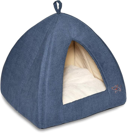 Best Pet Supplies Cat Bed for Indoor Cat, Domed Tent House with Removable Pillow, Covered Cat Cave for Small Dog, Puppies and All Breeds of Cats - Navy, 16 x 16 x H:14" by BestPetSuppliesLLC