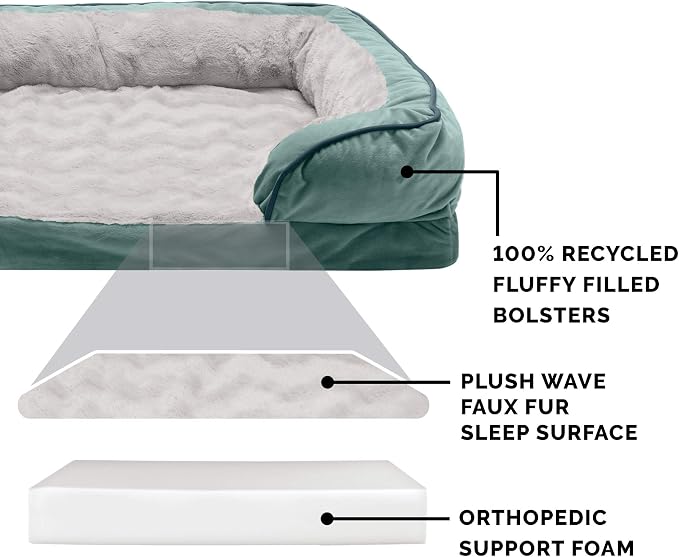 Furhaven Orthopedic Dog Bed for Large Dogs w/ Removable Bolsters & Washable Cover, For Dogs Up to 125 lbs - Plush & Velvet Waves Perfect Comfort Sofa - Celadon Green, Jumbo Plus/XXL - Image 3