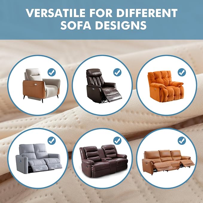 Genina 100% Waterproof Recliner Chair Covers, Anti-Slip Recliner Cover Dog Chair Cover Furniture Protector, Chair Sofa Slipcover for Pets Dogs, 1 Piece (Beige, Recliner) - Image 6