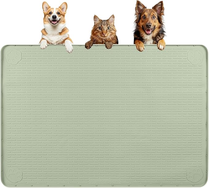 Dog Food Mat 57''x40'' Extra Large Dog Mat for Food and Water, Green | Silicone Dog Bowl Mat with Raised Edge, Waterproof Non-Slip Pet Feeding Mat for Floors, fit for Dog Cat Bowls by Bartuke