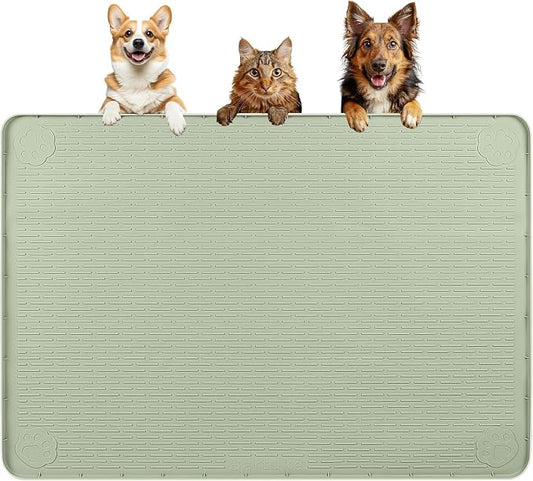 Dog Food Mat 57''x40'' Extra Large Dog Mat for Food and Water, Green | Silicone Dog Bowl Mat with Raised Edge, Waterproof Non-Slip Pet Feeding Mat for Floors, fit for Dog Cat Bowls by Bartuke