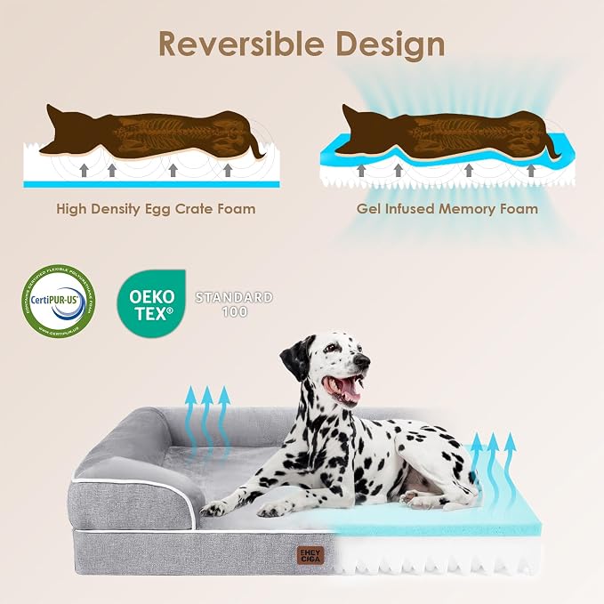 EHEYCIGA Orthopedic Dog Beds Large Sized Dog, Waterproof Washable Pet Bed | Non-Slip Bottom and Egg-Crate Memory Foam Dog Couch Bed with Washable Removable Cover, Grey - Image 4
