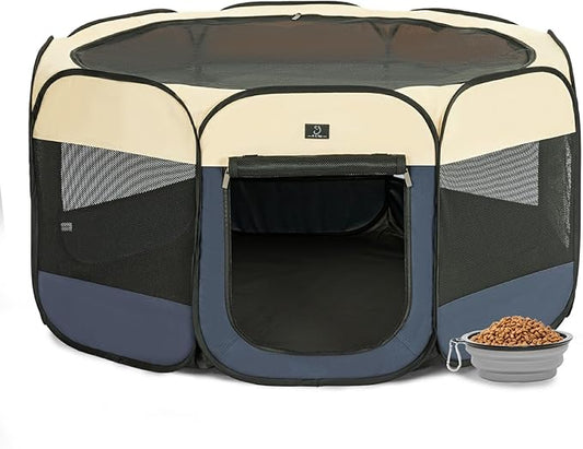 Portable Indoor Dog Playpen for Small Dogs & Puppies by A 4 Pet – 40.55" Pop-Up Soft Puppy Playpens with Bowl, Waterproof Floor, Calm Safe Space for Home, Travel & Daily Use