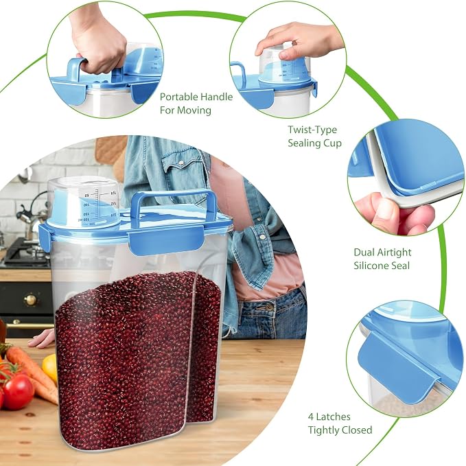 Viretec Rice Storage Container, 5 to 10lb Dry Food Airtight Dispenser, Pet Dog Cat Food Canister, BPA Free Clear Plastic Kitchen and Pantry Organization Bin for Oatmeal, Grain, Cereal, Pasta, Flour - Image 4