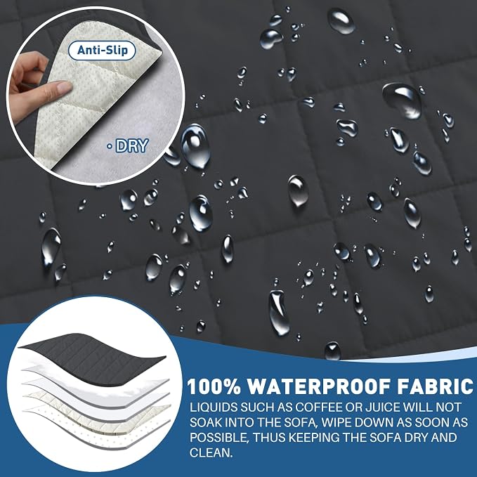MAXIJIN Waterproof Oversized Couch Covers for 3 Cushion Couch, 79" Quilted Sofa Covers Washable Pet Dog Couch Cover Protector with Elastic Strap & Side Pocket (Large Sofa, Black) - Image 3