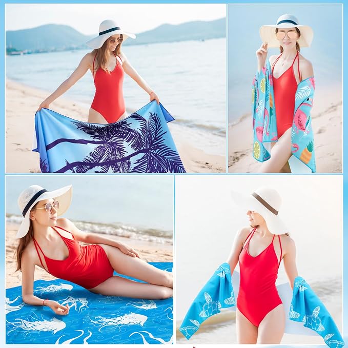 Peryiter 6 Pcs Oversized Microfiber Beach Towels Sand Free Quick Dry Large Pool Towels Absorbent Camping Travel Blanket Set for Women Men Bath Beach(Tropical, 28 x 59 Inch, Colorful) - Image 6