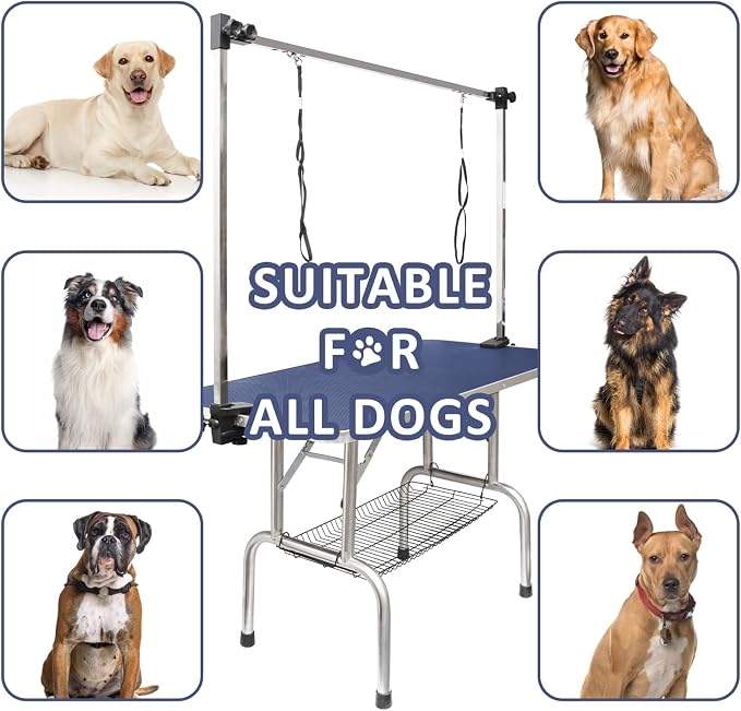 ROOMTEC 46" Dog Grooming Table,Foldable Home Pet Bathing Station with Adjustable Height Arm/Noose/Mesh Tray - Image 3