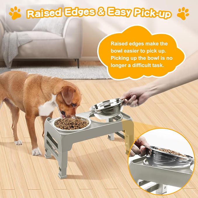 Elevated Dog Bowls for Small Dogs 3 Height Adjustable Raised Dog Bowl Stand with 25oz Stainless Steel Food Bowls Anti-Slip Small Dogs Feeder Adjusts to 7.5", 6", 2.75", Light Brownish Gray - Image 5