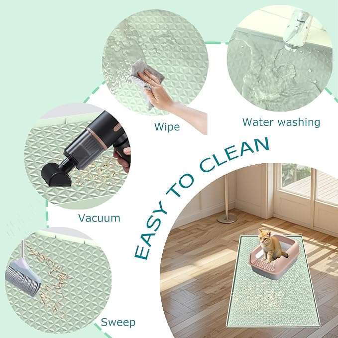 Cat Litter Mat for Litter Box, Silicone Large Cat Litter Trapping Mat - 51.2x25.6 in, Waterproof & Non-Slip, Durable & Easy Clean, Green - Image 6