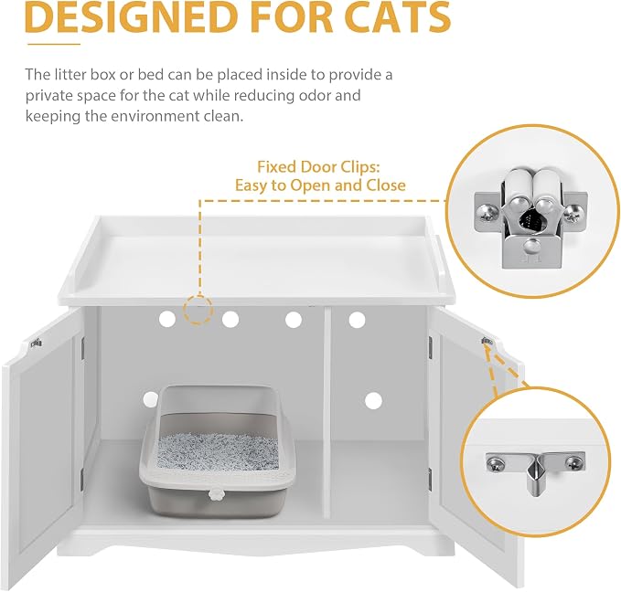 Yaheetech Cat Litter Box Enclosure, Hidden Litter Furniture, Cat Washroom, Pet Crate, Decorative Storage Bench Pet Side Table for Large Cat Kitty, White - Image 4