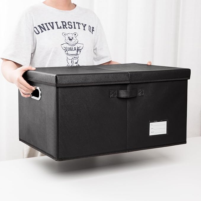 PRANDOM Collapsible Storage Box with Lid [1-Pack] Leather Fabric Foldable Storage Bin Organizer Container Basket Cube with Cover for Home Bedroom Closet Office Nursery Black (22.8X15.7X11.8) - Image 6