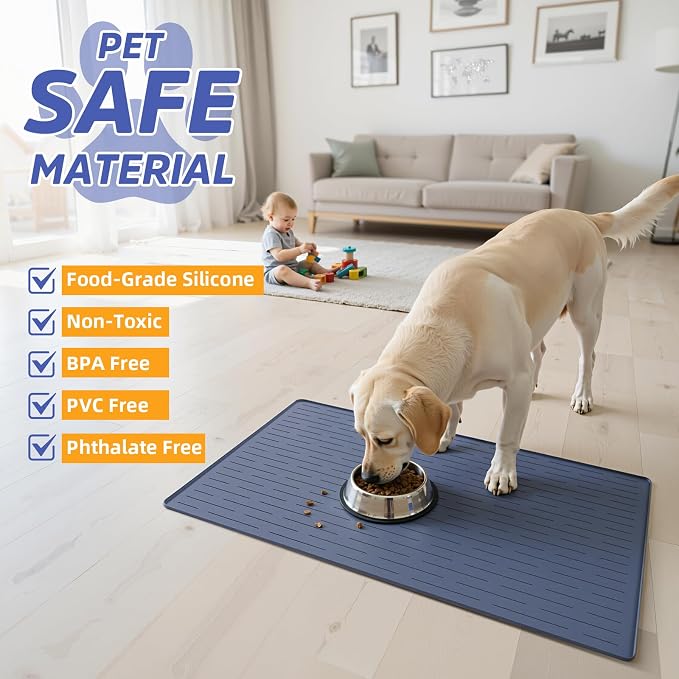 Large Dog Mats for Food and Water, 40"x30" Waterproof Pet Food Mats for Floor Nonslip Silicone Bowl Mats with Raised Edges - Image 4