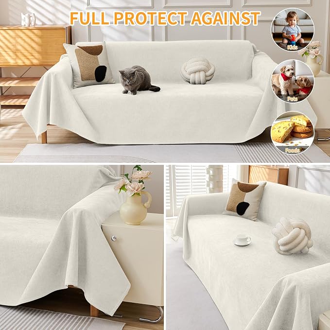Deep Dream Cat-Scratch Resistant Couch Cover, Waterproof Sofa Cover for 3 Cushion Couch Washable, Pet Friendly Couch Protectors Anti Slip Thickened Sofa Slipcovers for Dogs Pets, 91" x 118", White - Image 5