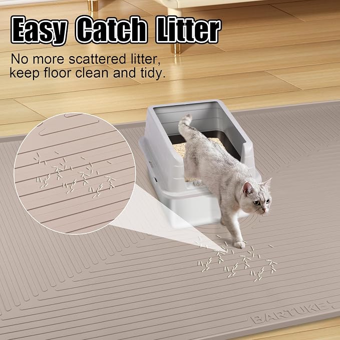 Silicone Cat Litter Mat 50" x 36" Cat Mat for Litter Box, Khaki | Extra Large Cat Litter Trapping Mat for Floor, Waterproof, Non-Slip Kitty Litter Box Mat with Raised Edge, Easy to Clean - Image 4
