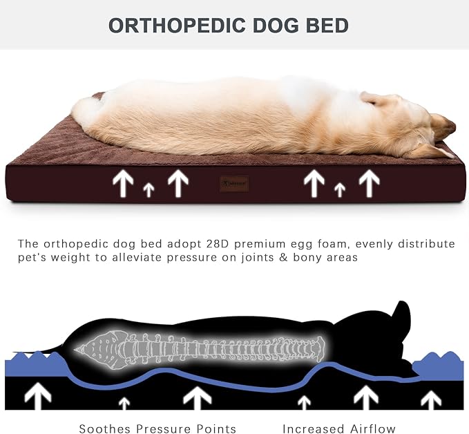 Waterproof Large Size Dog Crate Bed Orthopedic 41x27 Brown | Removable Washable Cover, Egg Crate Foam, Soft Plush Flat Pet Mat, Non-Slip Bottom, Fits Large Dogs Up to 90 lbs - Image 2