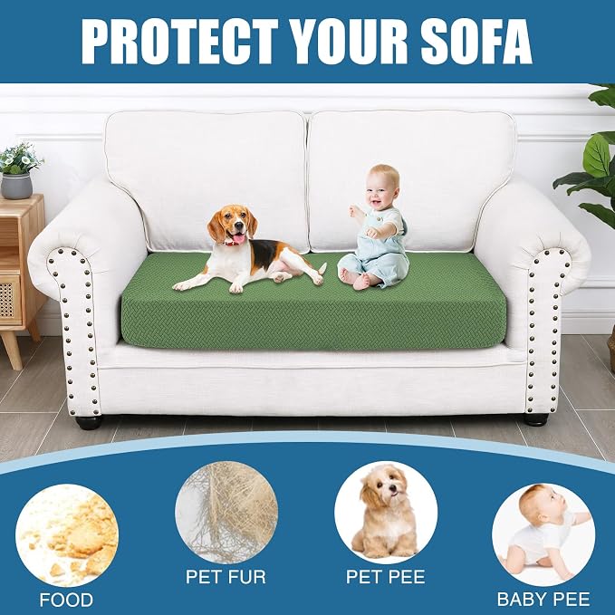 Smiry Waterproof Couch Cushion Covers, Non Slip Seat Cushion Covers | Stretch Jacquard Sectional Sofa Slipcover, Washable Elastic Furniture Protector for Pets, Kid, Medium, Grass Green - Image 5