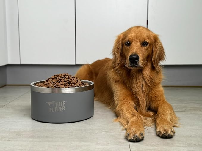 Tuff Pupper Heavy Duty Insulated Dog Bowl | Double Wall Stainless Steel Dog Food Dish | Non-Slip Spill Proof Dishwasher Safe Cat Bowl | Water Dish for Feeding Large Medium Small Pets (188oz, Grey) - Image 2