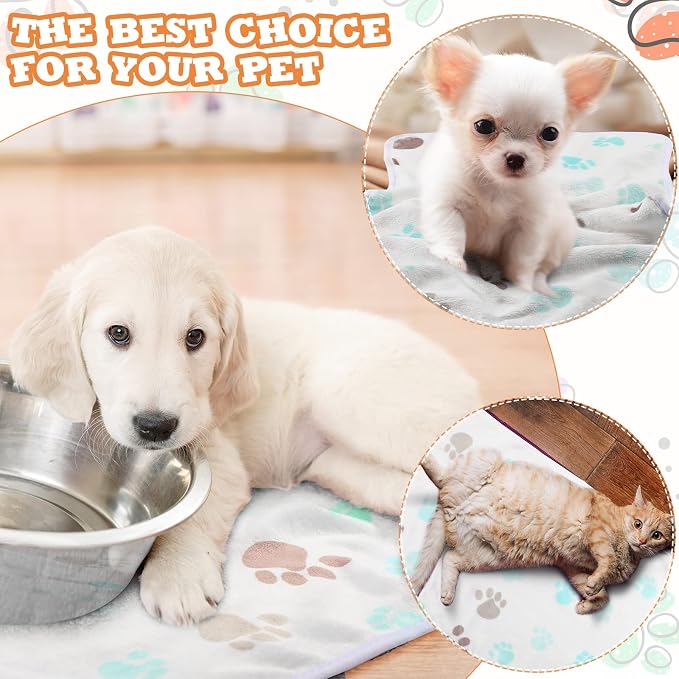 Tatuo 4 Pack Fleece Dog Blankets for Puppy Cats Multi-Size Sleep Mat for Pet Guinea Pig Soft Washable Warm Crate Bed Puppy Teething Toys Print Pattern Blanket Indoor(Milky White,24 x 16 Inch,Paw) - Image 3