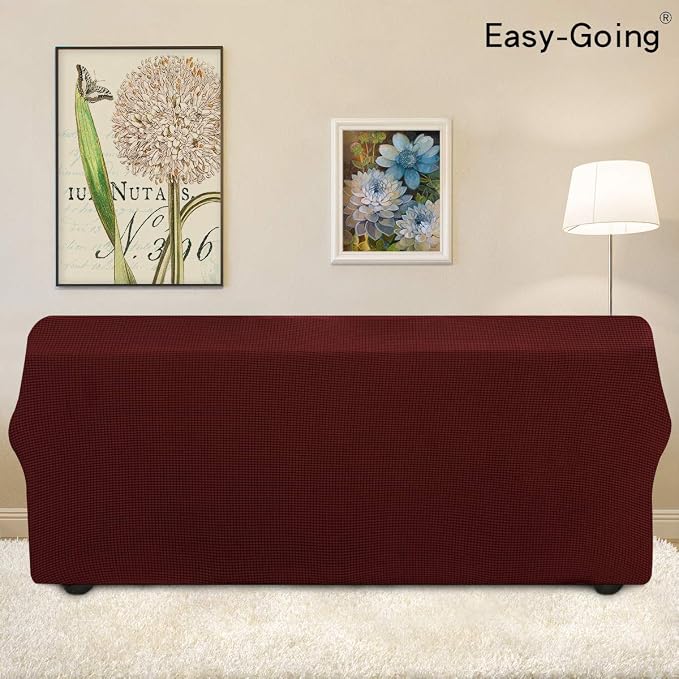 Easy-Going Stretch 4 Seater Oversized Sofa Couch Cover Wine | 1-Piece Extra X-large Sofa Cover Furniture Protector Couch Soft with Bottom for Kids, Spandex Jacquard - Image 3