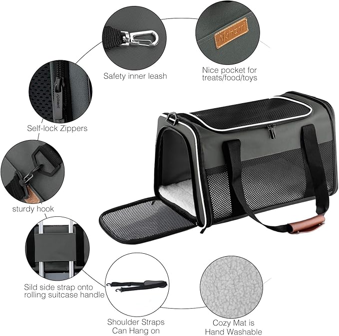 Cat Carrier - Portable Foldable Dog Pet Carrier, Soft-Sided Pet Bag up to 22 Lbs, Airline Approved Travel Puppy Carrier