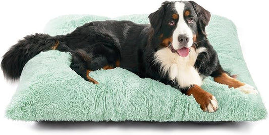 EHEYCIGA Fluffy Dog Crate Bed, Plush XX Large Dog Pillow, Apple Green | Xlarge Calming Anti Anxiety Plush Faux Fur Mat for Large size dogs, Washable Soft Warm Dog Pad with Non-Slip Bottom by EHEYCIGA