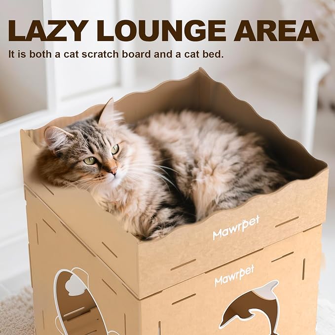 DIY Cat House with Scratcher Cardboard, Condo with Scratching Pads,Cats Play House, DIY Modular Cat Boxes, Indoor Kitty Scratcher Hideout for One or More Cats, Cat Tower Castle Tunnel, 5 Parts - Image 2
