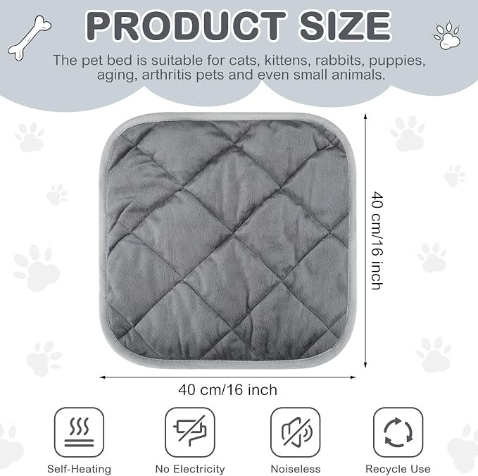 8 Pack Self Heating Cat Mat Self Warming Cat Bed Extra Warm Thermal Pet Bed Mat Reflects Body Heat Washable Dog Crate Pad for Indoor Outdoor Pets(Gray,16 x 16 Inch) - Image 2