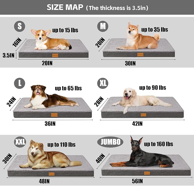 Patas Lague Orthopedic Large Dog Bed Washable Pet Sofa Mat 42''X28'' Grey | Egg-Crate Foam Dog Couch For Large Sized Dogs, Waterproof Removable Cover, Soft Pet Crate Bed With Nonskid Bottom - Image 5