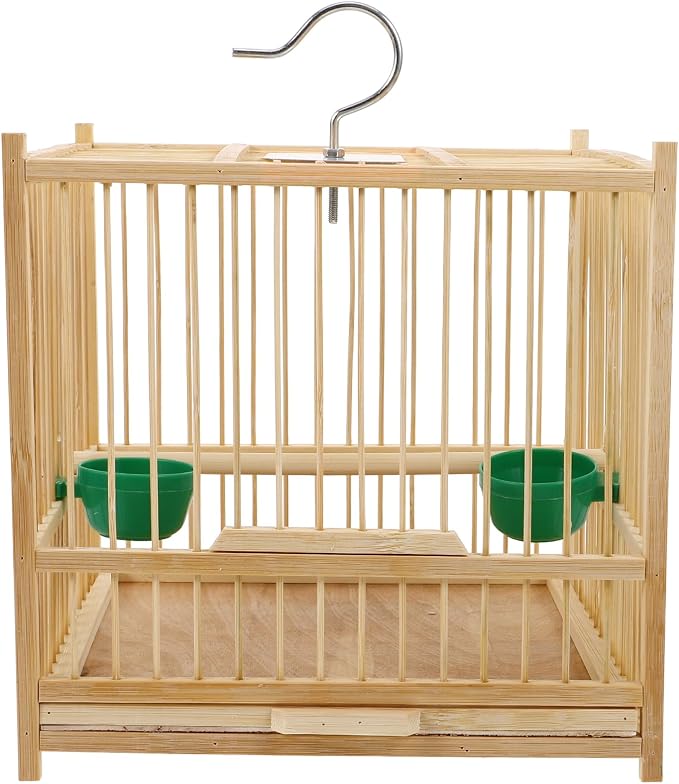 Kisangel Bamboo Bird Cage Small Parrot Cage with Hanging Hook Indoor Outdoor Bird Keeping 9.84X7.87X9.84 Inches for Budgies Lovebirds Cockatiels - Image 9