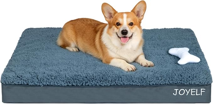 JOYELF Medium Dog Crate Bed Mats Orthopedic Dog Bed,Egg Crate Foam Dog Mat with Removable Cover, a Squeaker Toy as Gift by JOYELF
