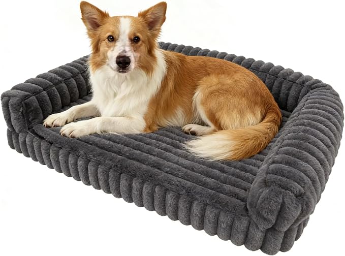 Waterproof Orthopedic Dog Bed for Large DogsGrey | Non-Slip Egg-Crate Memory Foam Removable Washable Cover with Sides Couch Bed for Crate by wowohpet