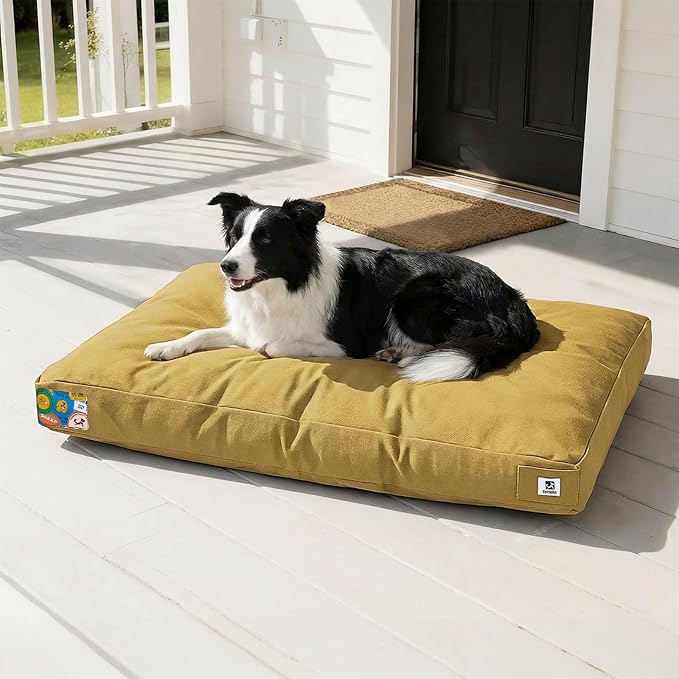Sytopia 36 Inch Canvas Outdoor Dog Bed for Large Dogs, Durable Dog Bed with Waterproof Machine Washable Removable Cover, Indoor Patio Pet Pad for Crate, Yellow by Sytopia