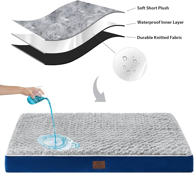 WNPETHOME Orthopedic Large Dog Bed, Extra Large Waterproof Dog Bed with Removable Washable Cover & Anti-Slip Bottom,Egg Crate Foam Pet Bed Mat,Soft Rose Plush Pet Crate Mat - Image 4