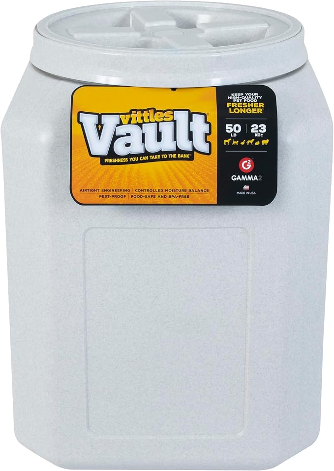 Vittles Vault Traditional Pet Food Storage Container For Dog Kibbles/Bird Seed/Oatmeal/Rice/Flour/Cereal, BPA Free Plastic, Sealed Airtight For Cat Food, Up To 50 lb, Made in USA, With Scoop, Gray - Image 2