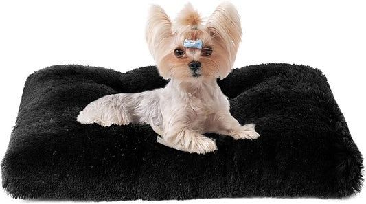EHEYCIGA Fluffy Dog Crate Bed for Small Dogs, Plush Crate Pad, Black | Calming Anti Anxiety Small Dog Bed, Washable Soft Warm Faux Fur Crate Mat with Non-Slip Bottom by EHEYCIGA